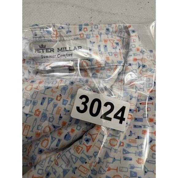 Peter Millar Summer Comfort Polo Shirt Mens L Blue Orange Cocktail Mixed Drinks - Picture 10 of 10